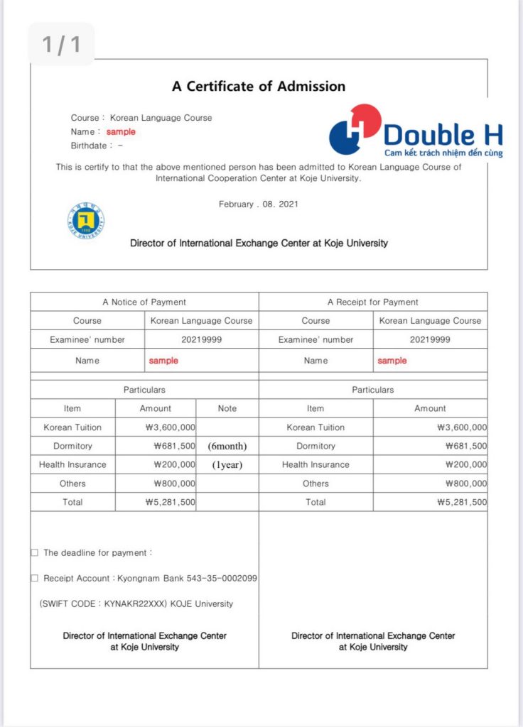 Invoice Trường Cao đẳng Koje