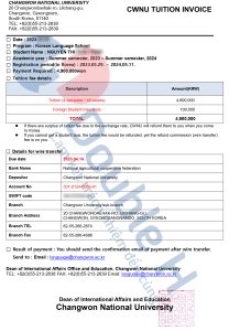 Invoice trường Đại học Quốc gia Changwon 05/04/2023